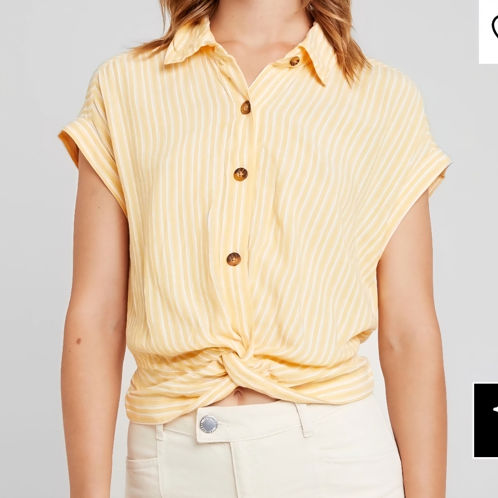 Hollister yellow and white striped top with buttons size M